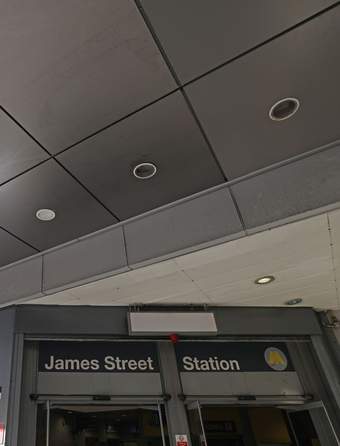 A photograph of the sign to St James Street train station