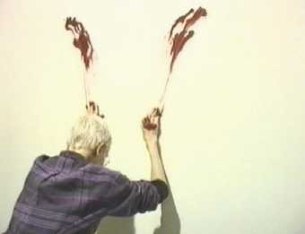 Film still from Irene Sosa’s documentary video Nancy Spero: Homage to Ana Mendieta