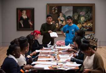 A group working on their portfolios